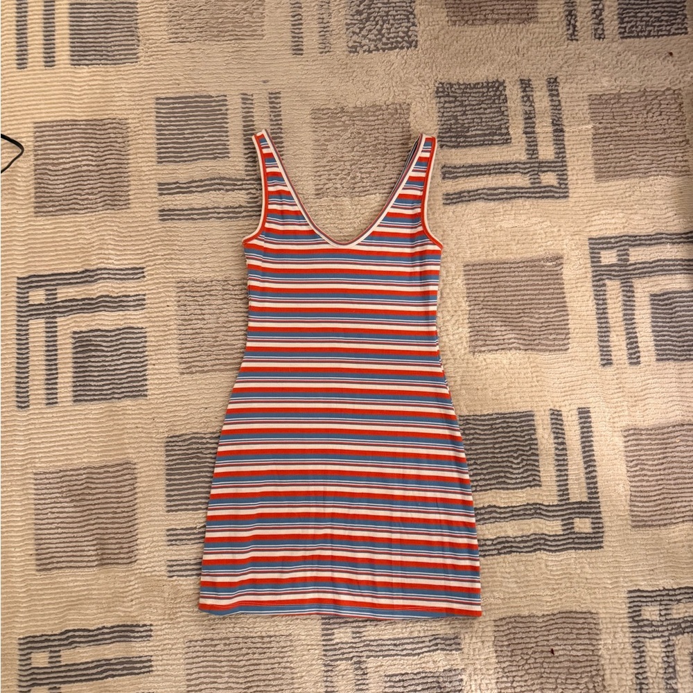 Reformation Striped Scoop Tank Dress in Blue, Red, White